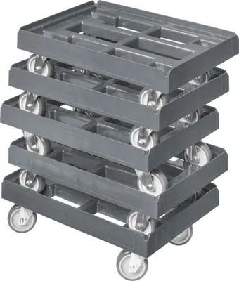 Produktbild von 5 x Stück Transportroller für Kisten 600x400 mm mit 4 Lenkrollen Grau