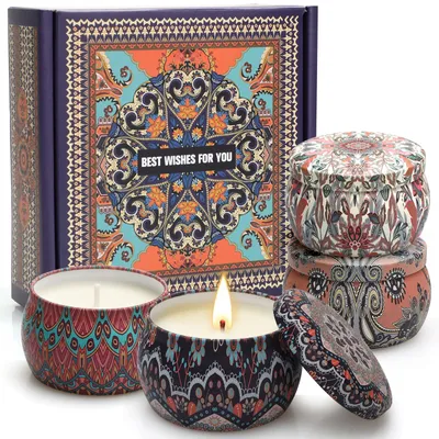 Produktbild von TRMLBE Duftkerze Aromatherapie-Kerzen Geschenkset 120 g, 4-teilig Blechdose Duftkerzenset für Schlafzimmer, Wohnzimmer, Typ A