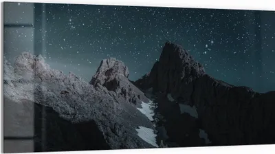 Produktbild von DEQORI Glasbild Echtglas 100x50 cm 'Sternenklare Berge' Wandbild Bild modern Deko