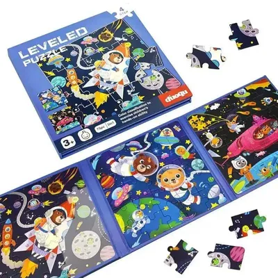 Produktbild von Magnetisches Puzzle - Weltraum - 3 in 1 Buch - Level 4 - Reisespielzeug ab 3 Jahren