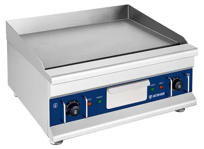 Produktbild von GastroHero Elektro Grillplatte glatt 600 mm Tischgerät 5 kW Edelstahl Grillplatte 2 Heizzonen Gastro Grillgerät 400 V Profi