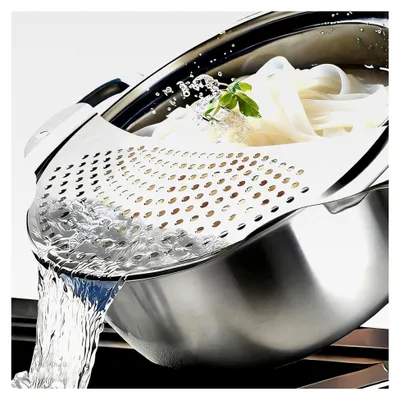 Produktbild von 2 Stück Edelstahl Nudelsiebe, Abgießhilfe für Töpfe und Pfannen, Abtropfsiebe für Nudeln, Pasta, Gemüse und Kartoffeln, Küchensiebe für Töpfe bis Ø 26 cm