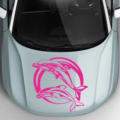 Produktbild von Aufkleber - Autoaufkleber "Jumping Delfine" 40cm x 39cm pink - Tuning Carystyling Heckscheibe Auto