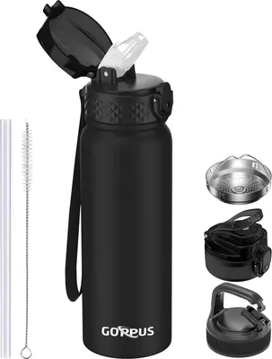 Produktbild von Famanu Wasserflasche 600 ml mit Strohhalm - Doppelwandige Isolierte Sportflasche