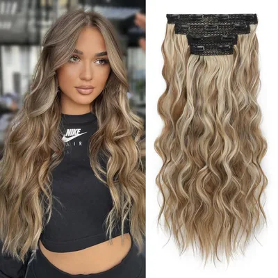 Immagine prodotto di Extension per capelli a clip, 4 pezzi, 60 cm, colore grigio scuro con mèches