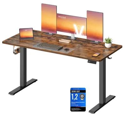 Productafbeelding van VASAGLE verstelbaar bureau, met geheugenfunctie voor 4 standen – vintagebruin, afmetingen 140 x 60 cm