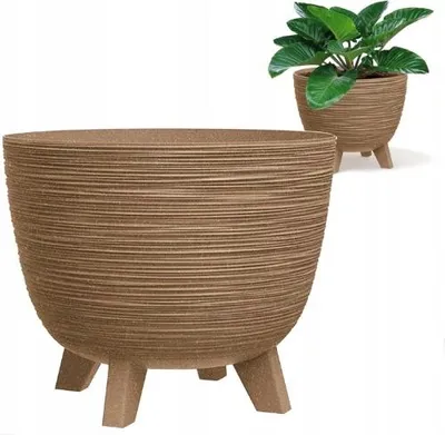 Produktbild von Öko-Holz Naturo Blumentopf, Beige, Braun, 24 cm x 19,5 cm, rund, Gummiabdeckung