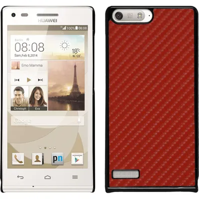 Produktbild von PhoneNatic Case kompatibel mit Huawei Ascend P7 Mini - Hülle rot Carbonoptik Hard-case + 2 Schutzfolien