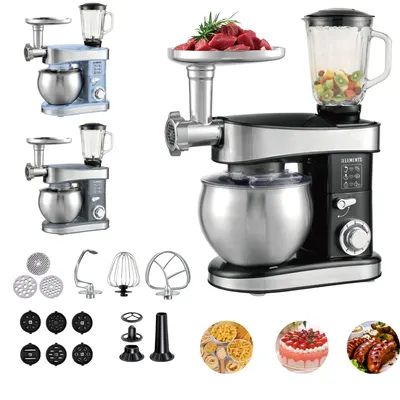 Image de KB ELEMENTS Robot de cuisine 3 en 1 - 7,5L, Pétrin à pâte, 2000W, Hachoir à viande, Mixeur sur socle, 6 ustensiles pour pâtes, Gris