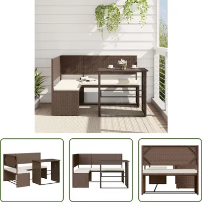 Immagine prodotto di The Living Store Divano da giardino a L con tavolo e cuscini in poly rattan marrone