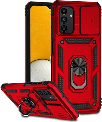 Produktbild von Galaxy A13 5G Hülle mit Schiebe Kamera Schutz und Ringhalter Ständer Robust Rüstung Schutzhülle für Samsung Galaxy A13 5G Rot