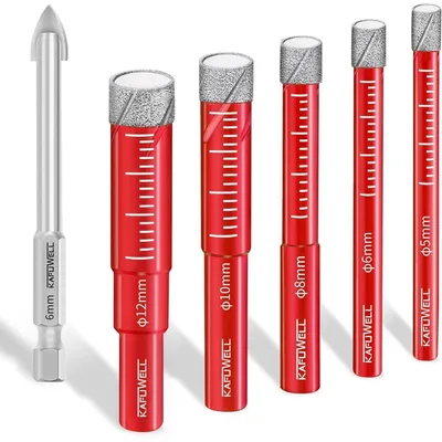Obrázek produktu pro Sada vrtáků na dlaždice, profesionální sada, 10 kusů: vrtáky diamantové, 5-12 mm, vrták na sklo a 6mm karbidový vrták pro keramiku, granit, sklo, porcelán a kámen