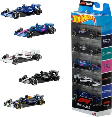 Produktbild von Hot Wheels Formel 1 5er-Pack, 5er-Set Die-Cast-Spielzeug F1-Autos im Maßstab 1:64, Fahrzeug, 3 Jahr(e), Kunststoff, Metall, Mehrfarbig