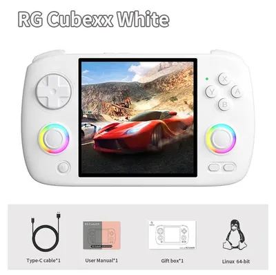 Immagine prodotto di RG CubeXX - Console portatile per giochi retrò - Display IPS da 10,03 cm - Sistema operativo Linux 64-bit - Joystick con sensore Hall - Batteria da 3800 mAh - 32 GB di memoria - Colore: bianco