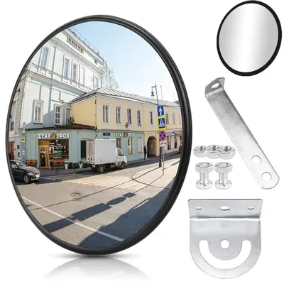Image de Miroir de surveillance convexe - Miroir de sécurité avec support mural - Champ de vision large - Idéal pour les entrées de véhicules, les entrepôts, les garages et les bureaux