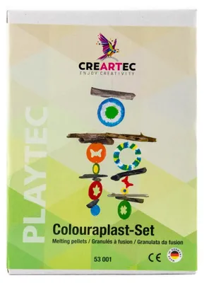 Produktbild von CREARTEC Colouraplast Schmelzgranulat - Geschenkpackung - inkl. 3 Metallschmelz- & 3 Ausstechformen - in 6 Farben