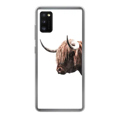 Produktbild von MuchoWow® Handyhülle Schutzhülle Hülle für Samsung Galaxy A41 Schottischer Highlander - Hoorn - Porträt Silikon Softcase Handy Hülle - Mobiltelefon