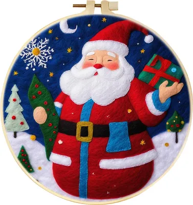Produktbild von Weihnachts-Nadelfilz-Set, Filz-Malset für Feiertage, für Anfänger, Starter-Nadelfilz, DIY-Bastelset mit Nadelkissen, Wolle, dekorativer Rahmen