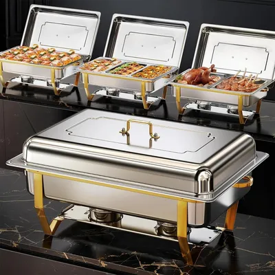 Produktbild von Buffetwärmer - Chafing Dish Set 8 QT Rechteckig - Edelstahl - Speisenwärmer für Party & Catering - 4er Pack