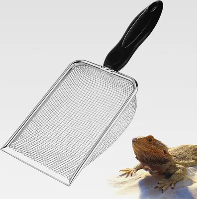 Produktbild von Sandsieb aus Rostfreiem Edelstahl, Reptilien Siebschaufel, Hamster Badesandschaufel, Metall Feiner Sand Scoop für Reptilienkot