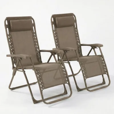 Image de CASABEL lot de 2 chaises pliantes Zéro Gravité taupe, fauteuils extérieurs inclinables et confortables en Acier et toile Textilene
