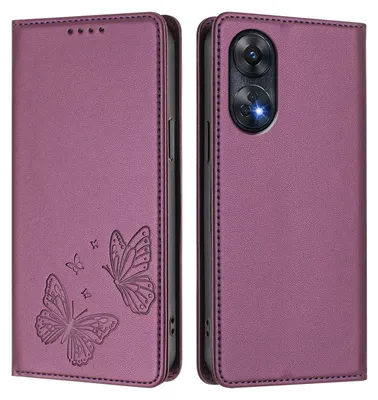 Produktbild von Lederhülle für Oppo Reno8 T 4G, Schmetterling Prägung Leder Brieftasche Schutzhülle mit Ständer Lila