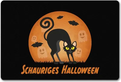 Produktbild von Schauriges Halloween Fußmatte in 40x60 cm ohne Rand mit schwarzer Katze