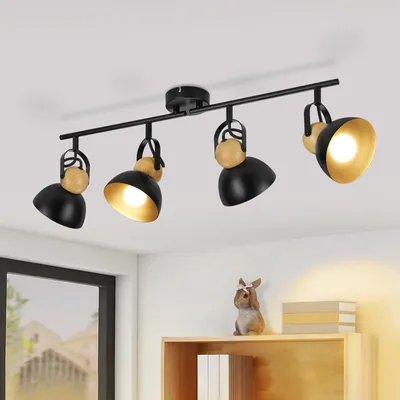 Zdjęcie produktu dla ZMH reflektor sufitowy vintage czarna lampa sufitowa 4 płomienie lampa sufitowa salon retro reflektor sufitowy E27 lampa kuchenna obrotowa 350° metalowy reflektor przemysłowy do kuchni korytarz sypialnia jadalnia