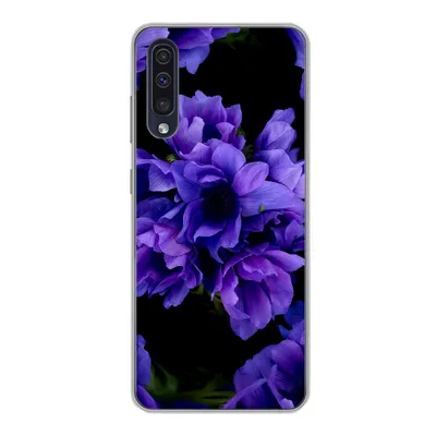 Produktbild von MuchoWow® Handyhülle Schutzhülle Hülle für Samsung Galaxy A30s Muster - Blumen - Lila Silikon Softcase Handy Hülle - Karteninhaber
