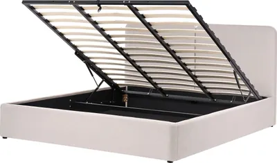 Produktbild von BELIANI Bett Beige Stoff mit Lattenrost 180 x 200 cm Hochklappbar Bettkasten Stauraum Hohes Kopfteil Modern Schlafzimmer Polsterbett