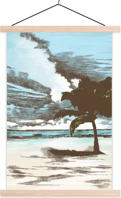 Produktbild von MuchoWow® Textilposter Palme - Strand - Meer 60x90 cm mit holzfarbenen Rahmen - Textil