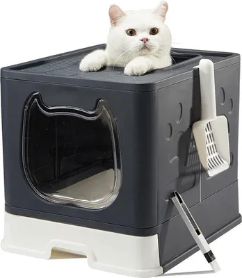 Produktbild von Famanu Katzentoilet Faltbar mit Deckel - Inklusive Schaufel und Reinigungsbürste