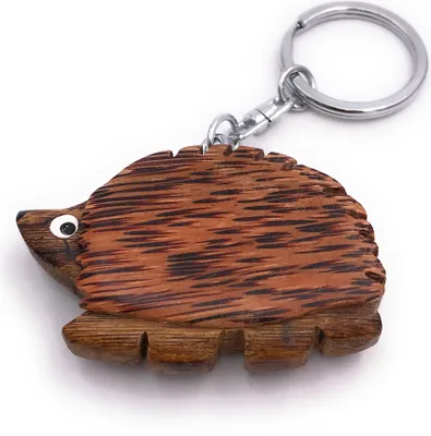 Immagine prodotto di Onwomania portachiavi in legno riccio mammifero animale della foresta animale appuntito ciondolo animale