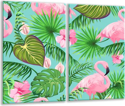 Produktbild von Herdabdeckplatten 2 teilig 30x52 Glaskeramikfeld Abdeckung Glas Flamingo