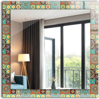 Produktbild von Dekospiegel - Wandspiegel mit Rahmen - Hängespiegel - 60x60 cm - Bunte Mosaikfliesen