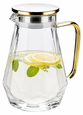 Produktbild von Elzusha – 2-Liter-Karaffe aus Borosilikatglas mit goldfarbenem Deckel