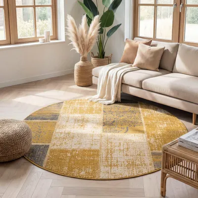 Zdjęcie produktu dla Volero - Dywan okrągły Patchwork - Spring Ochra/Taupe - Ø 120 cm