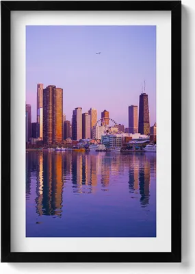 Produktbild von Blick auf USA-Wolkenkratzer– Wandbild mit Rahmen – Gerahmtes Bild  – Wanddekoration – 40x60 cm –  Schwarz