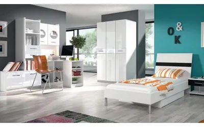 Produktbild von Modern Schreibtisch Holz Eckschreibtisch Jugend Kinderzimmer Weiß Möbel Design