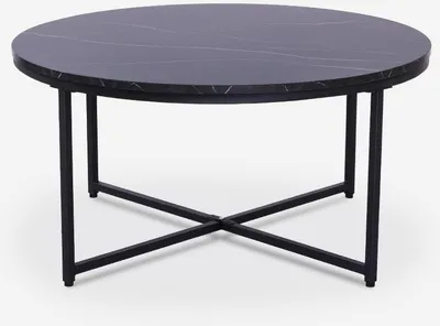 Immagine prodotto di Tavolo da soggiorno rotondo 80 cm in metallo e piano effetto marmo Sulley - Nero