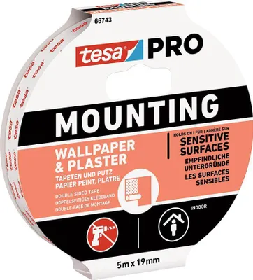 Immagine prodotto di Nastro tesa Mounting PRO, di montaggio, per carta da parati e intonaco, adesivo, 19 mm, L-5 m