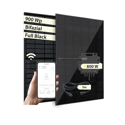 Produktbild von VALE Balkonkraftwerk 900 Wp Komplettset Bifazial | Growatt Neo 800M-X 800W Wechselrichter, 5m AC-Kabel | 2x 450Wp Full-Black, WiFi