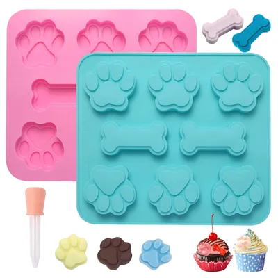 Produktbild von 2-teiliges Set aus Backmatten für Hundekekse, Silikon-Backform für Hundekekse, wiederverwendbare Backform für Schokolade, Bonbons, Gelee, Eiswürfel und Hundeleckerlis