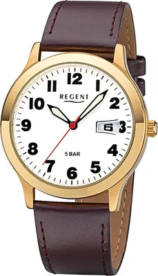 Produktbild von Regent Herren Lederarmband Uhr braun F-789 Quarzuhr URF789