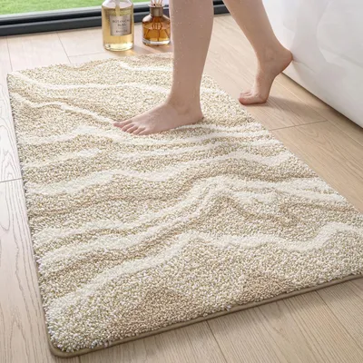 Obrázek produktu pro Koupelnová rohož, 60 x 110 cm, protiskluzová, savá, extra měkká, vhodná do pračky, pro koupelnu, vanu a sprchu, béžová