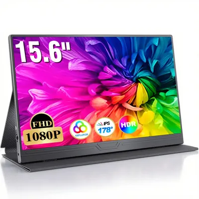 Portable Monitor 15,6 Zoll, Tragbarer Mobiler Bildschirm 1080P FHD IPS, FreeSync, Mini HDMI & USB-C, Zweitmonitor für Laptop/PC/Mac/PS5/Xbox