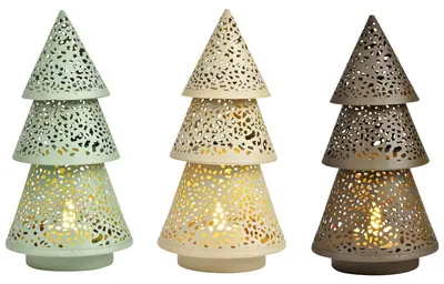 Image de Photophores Sapins, set de 3, métal, beige, brun & vert, 10x9 cm
