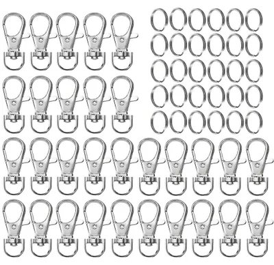 Produktbild von Schlüsselanhänger Karabinerhaken mit Schlüsselringen - 30 Stück Set aus Metall - für DIY Basteln und Makramee Zubehör - Silberfarben