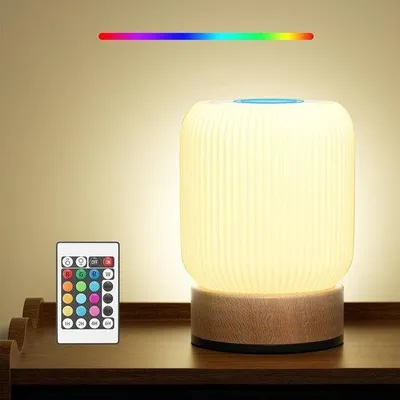 Image de Lampe de chevet LED avectactile et télécommande – 13 couleurs RVB, intensité réglable sur 6 niveaux, rechargeable et sans fil