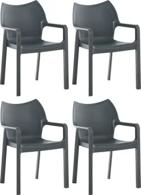 Produktbild von CLP Gartenstuhl Diva 4er Set, Kunststoff, stapelbar, wetterfest, mit Armlehnen dunkelgrau
